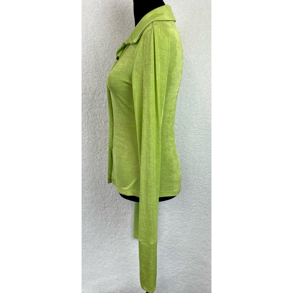 COMMENSE • Lime Green Exaggerated Long Sleeve Collared Button-Down Shirt, S - Picture 11 of 16